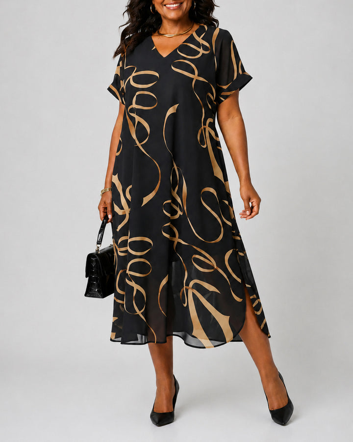 Women's Elegant Printed V-neck Chiffon Dress