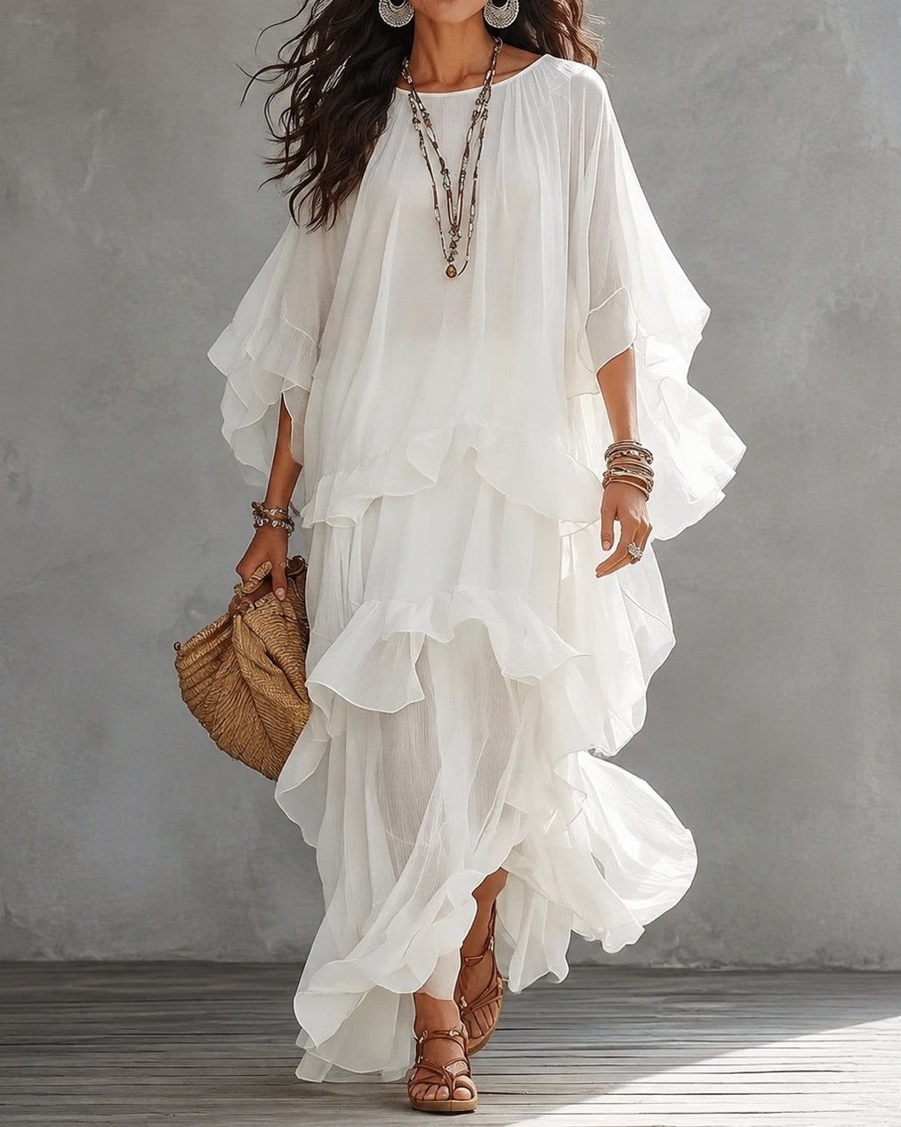 Boho Ruffle Tiered Chiffon Maxi Dress