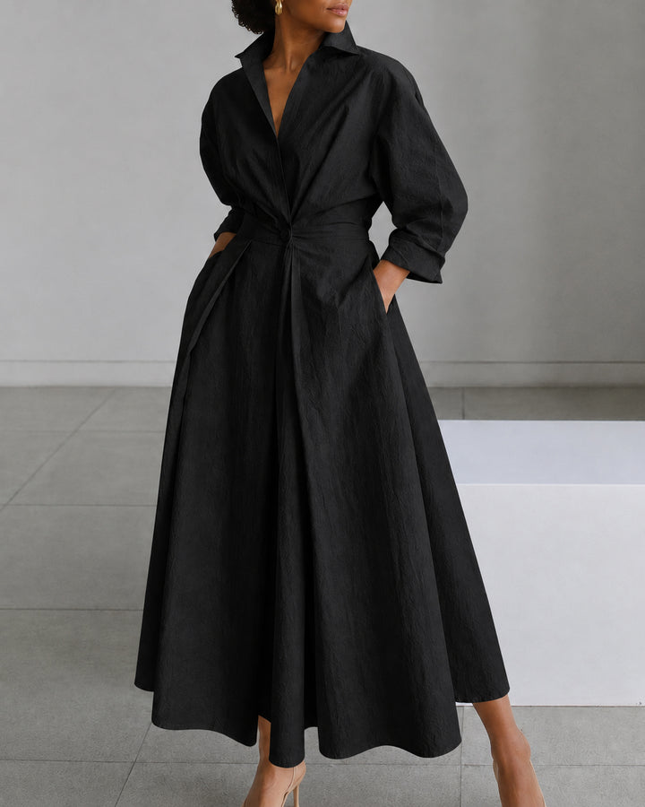 Women's Modest  Long Sleeve Pocket-Equipped Midi Dress
