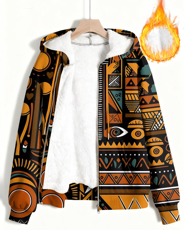 African Ethno Art Long Sleeve Zip-Up Fleece Hoodies