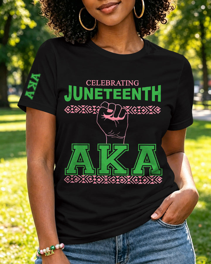 100% Cotton Celebrating Juneteenth AKA colors Crew Neck Short Sleeve Tshirt