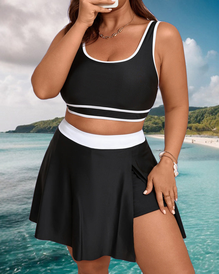 Plus-size Black and White Bikini Skirt Two-piece Swimsuit