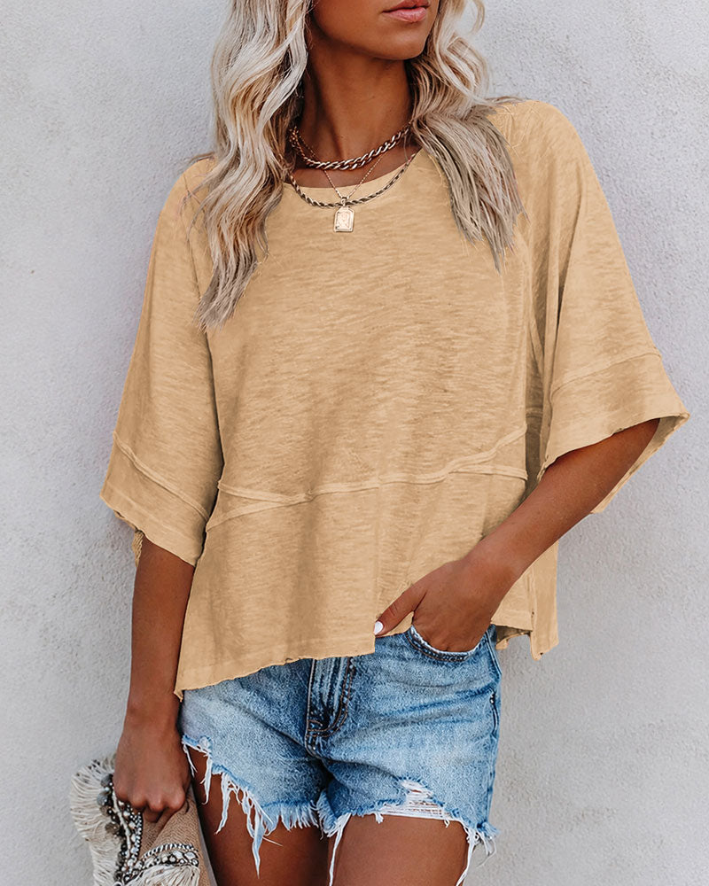 Panel Solid Color Flared Sleeve T-Shirt