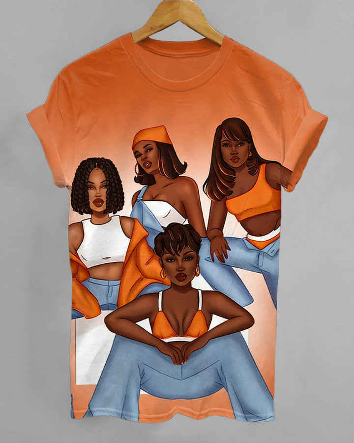 Black Queen Print Crew Neck Short Sleeve T-Shirt