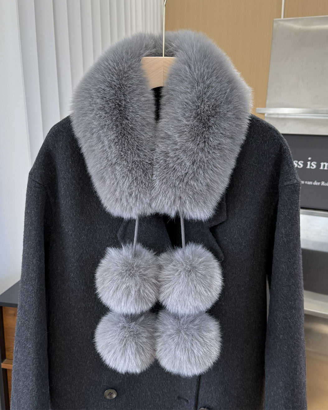 Women's Faux Fur Collar Scarf with Pom Poms