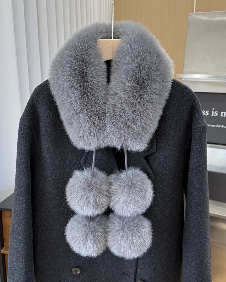 Women's Faux Fur Collar Scarf with Pom Poms
