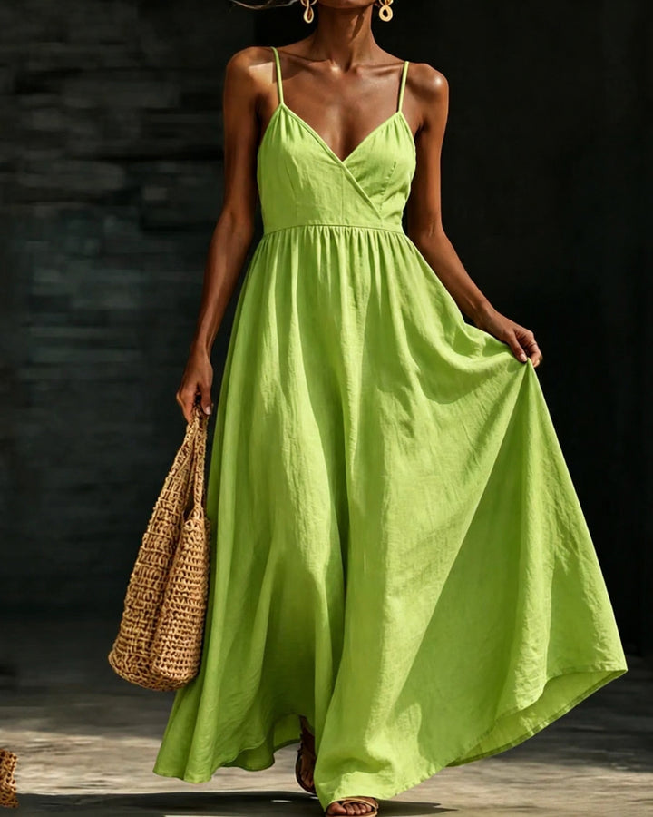 V‑neck Camisole High‑waisted Maxi Dress with Pockets