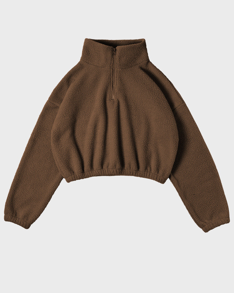 Women's Zip-up Stand Collar Loose-fit Fleece Sweatshirt