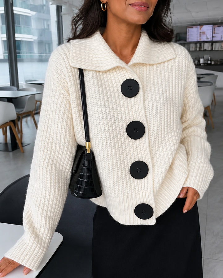 Plaid Collar with Big Buttons Oversized Knit Cardigan
