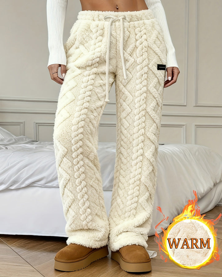 Women's Cable Knit Fuzzy Wide Leg Pants