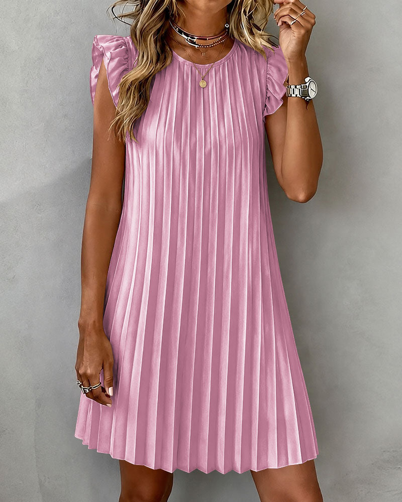 Ruffle Pleated Skirt Solid Elegant Dress