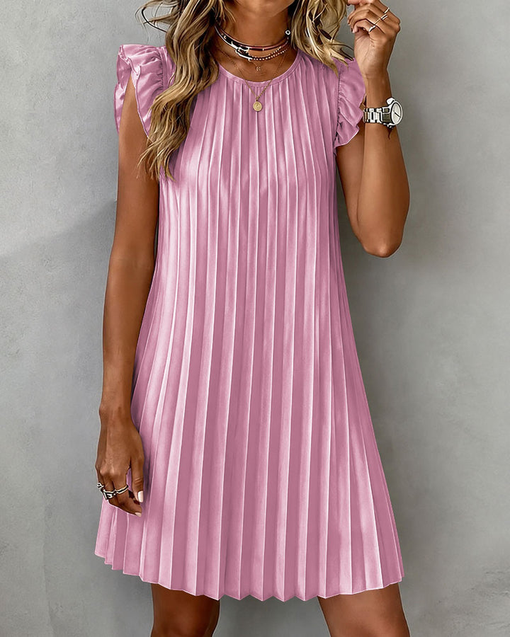 Ruffle Pleated Skirt Solid Elegant Dress