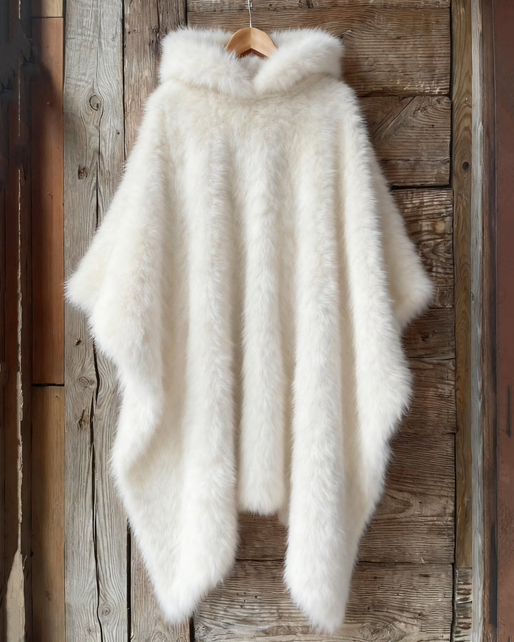 Solid color fleece hooded loose cape