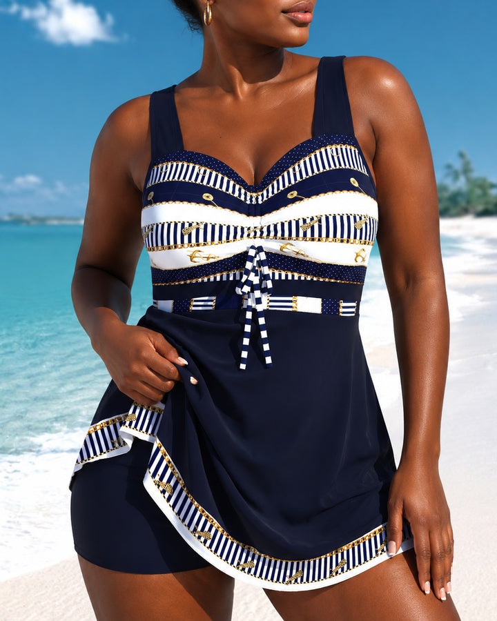 Navy Ship Sight Stamp High Waist Two Piece Swim Set