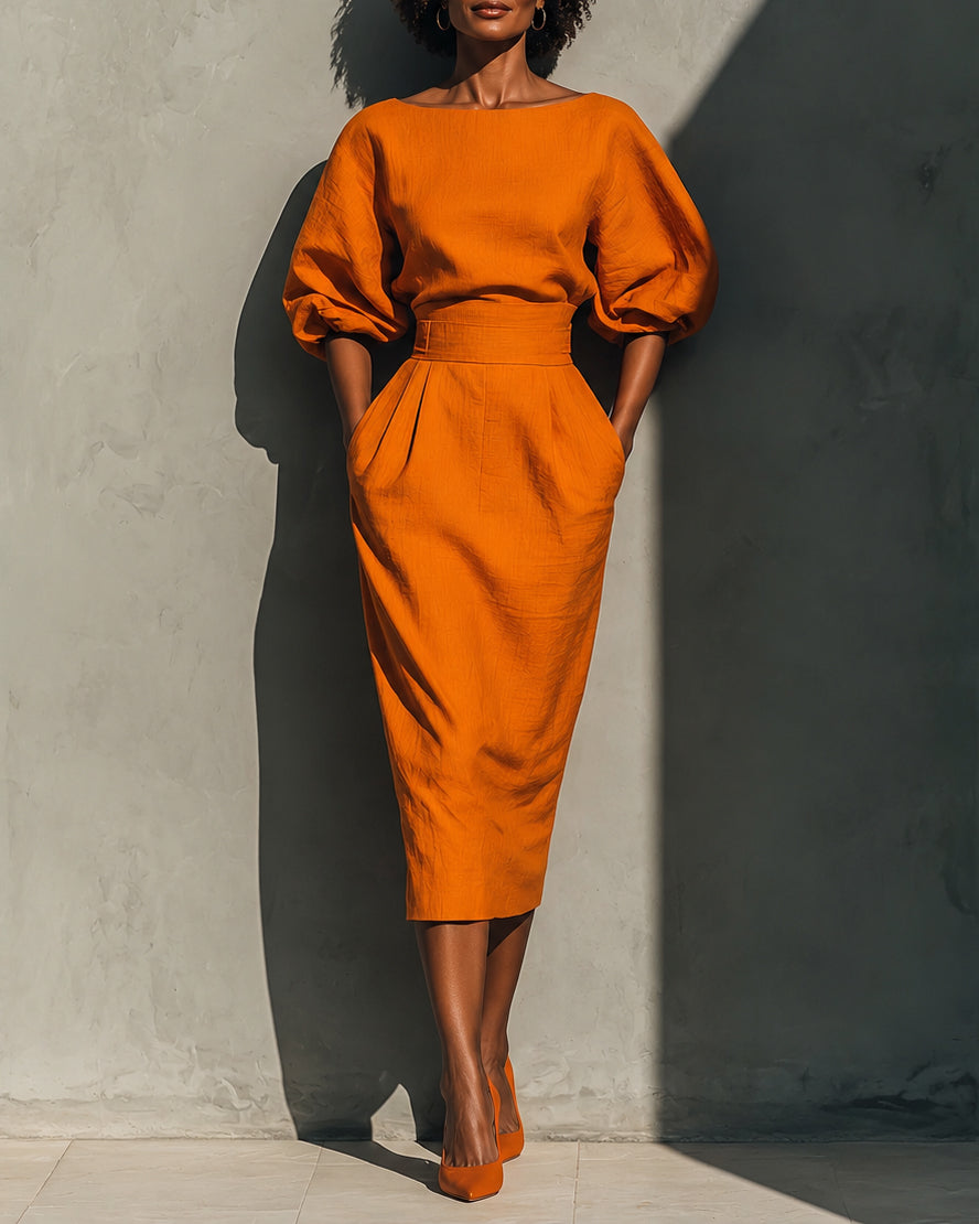 Off Shoulder Puff Sleeve High Waist Ruched Dress
