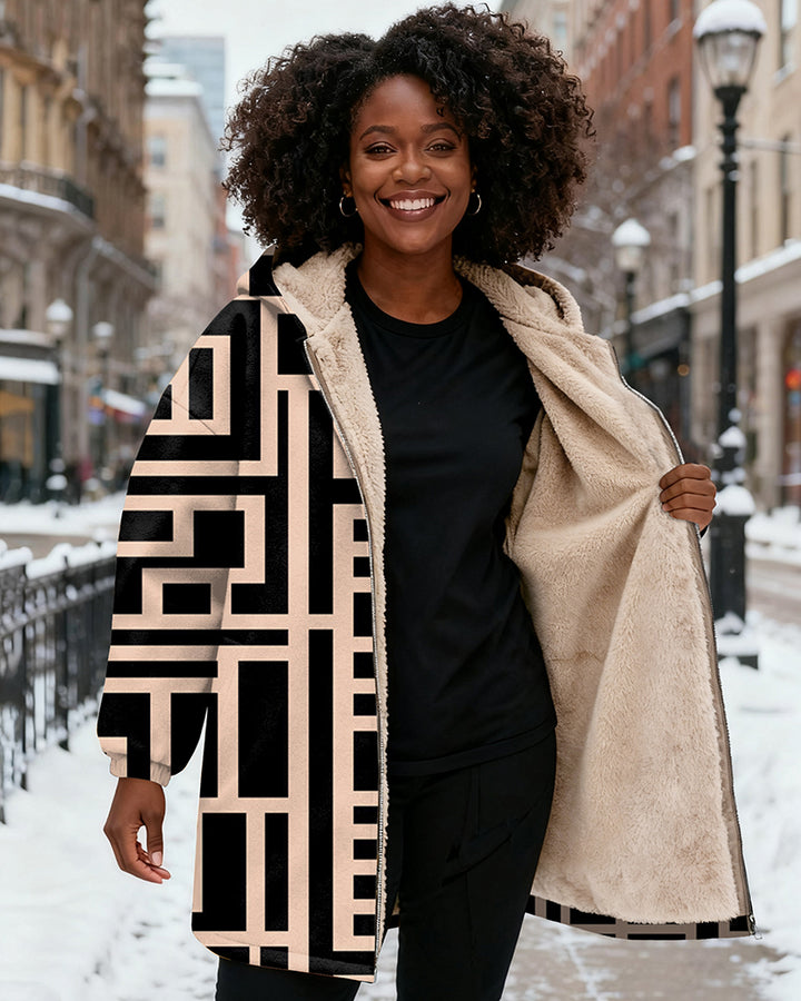 Geometric Stripe Gradient Long Sleeve Zip Wool Long Coat