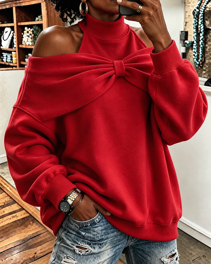 Front Big Bow Decor Long Sleeve Loose Sweatshirt