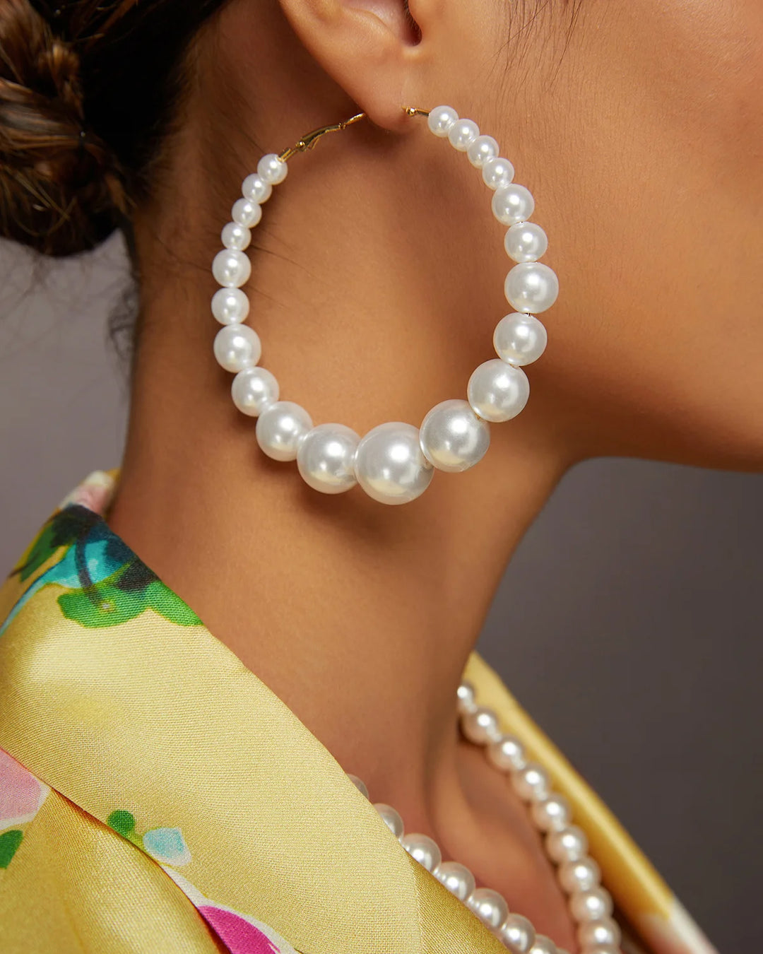 Elegant Large Pearl Hoop Earrings