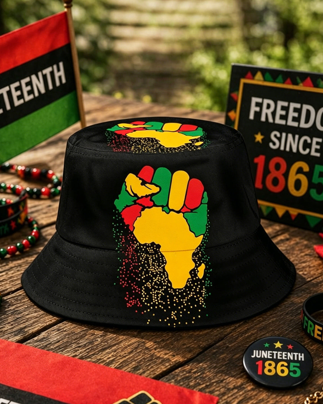Juneteenth Colored Fist Print Bucket Hat Travel Beach Sun Hat Fashion Caps Fisherman Hat