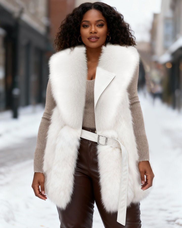 Women's Faux Fox Fur Vest Slim-Fit Slimming Fashionable Young Solid Color Jacket