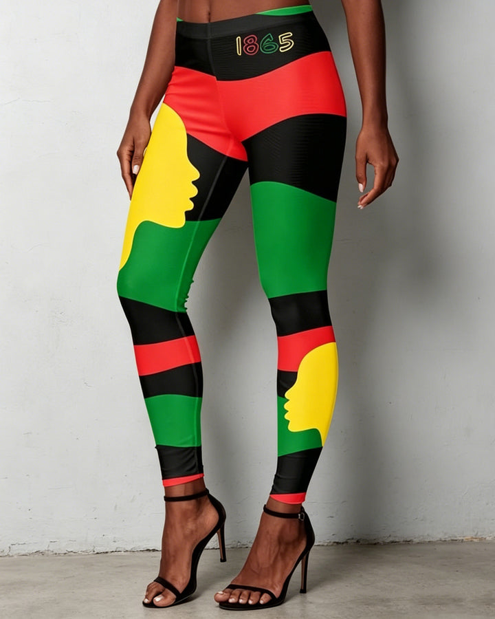 1865 Reggae Stripes Print High-waisted Fitted Stretchy Leggings