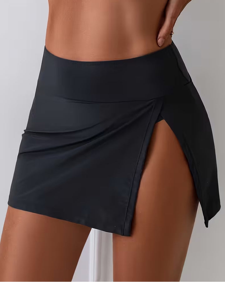 Split Hem Skort, Fake Two-Piece Swim Bottom