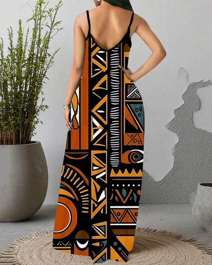 Sling African Abstract Art Pocket Maxi Dress