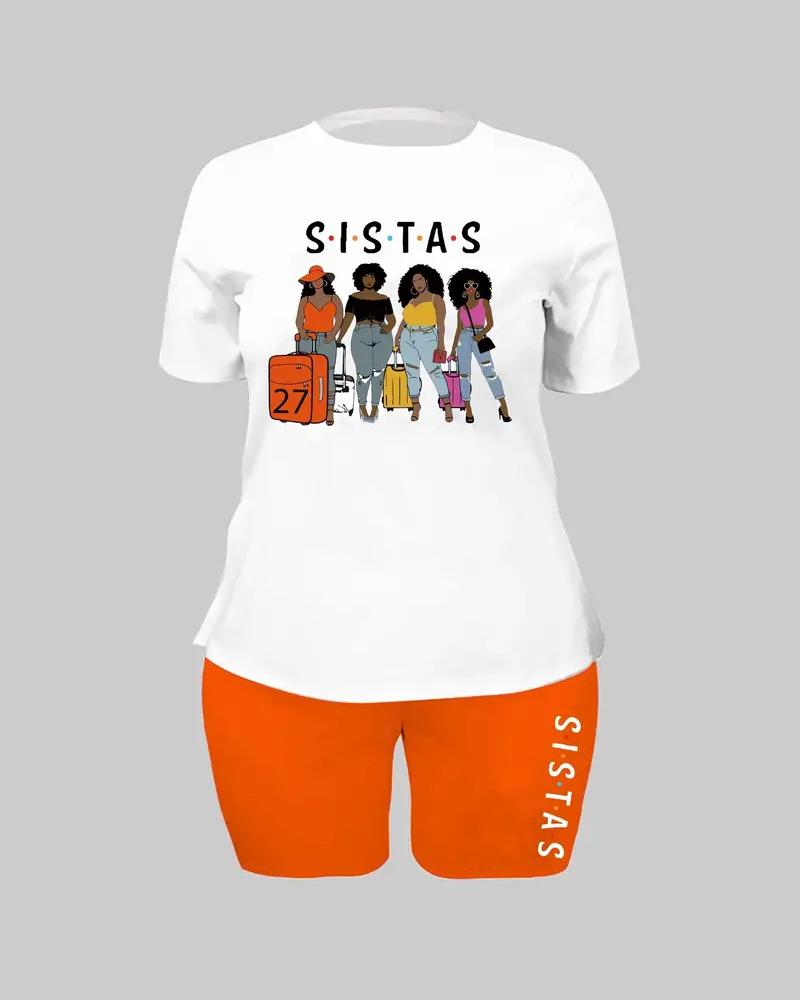Women's Afro Brown Sisters Short Sleeve Shorts Set