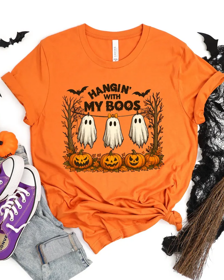 Halloween Hangin’ With My Boos 100% Cotton Crew Neck Short Sleeve Tshirt
