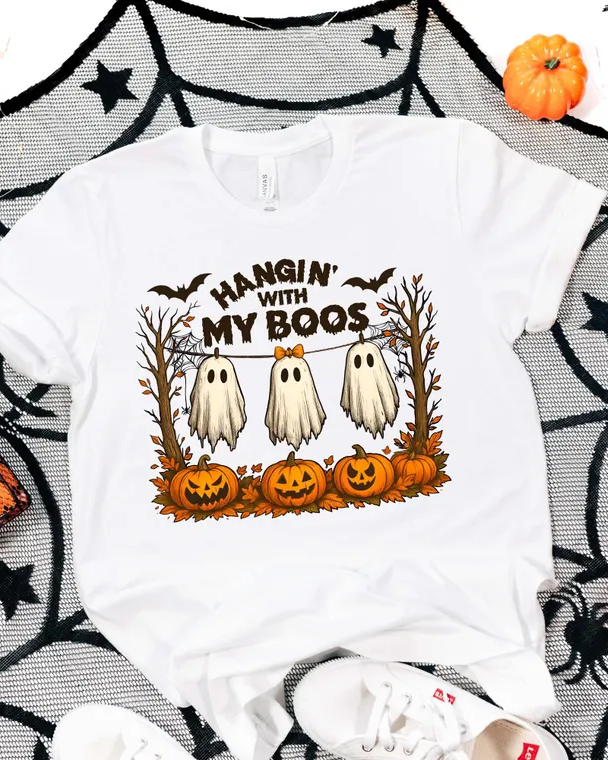 Halloween Hangin’ With My Boos 100% Cotton Crew Neck Short Sleeve Tshirt
