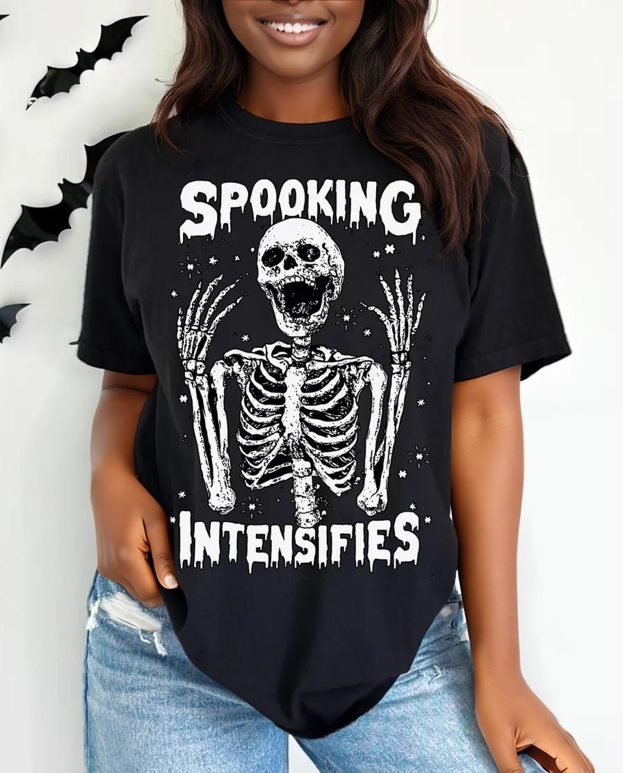 Spooking Skeleton Halloween 100% Cotton Crew Neck Short Sleeve Tshirt