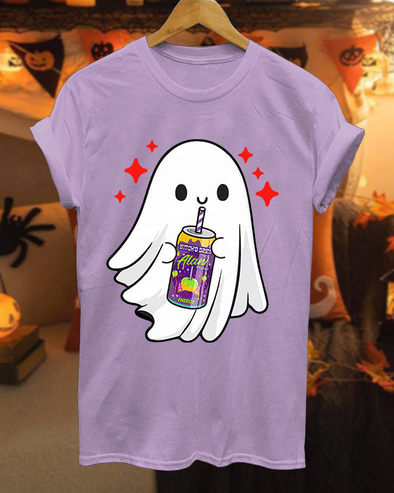 Cute Halloween Ghost 100% Cotton Crew Neck Short Sleeve Tshirt