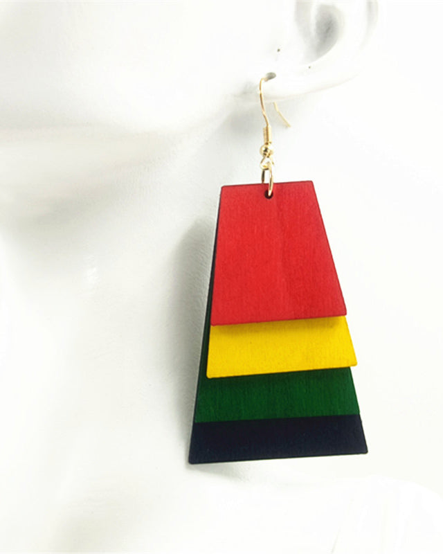 Reggae Multicolor Wood Slice Cut Earrings