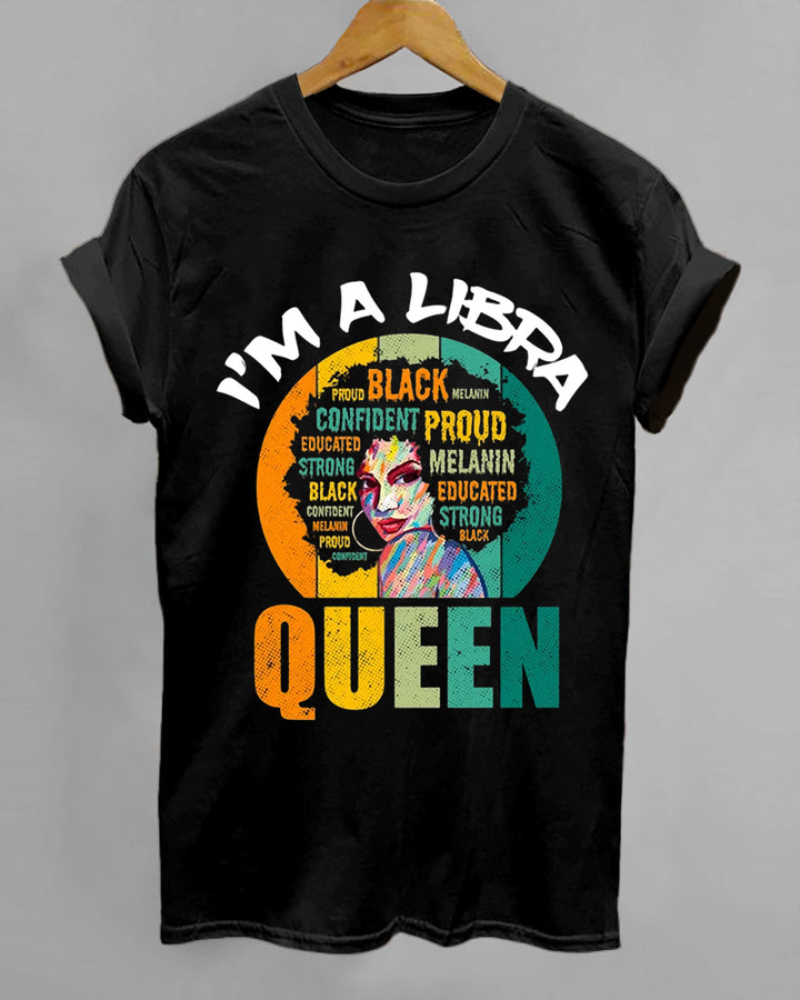 Libra Afro Girl Queen Traits Astrological Zodiac Sign Print Cotton Short Sleeve T-Shirt