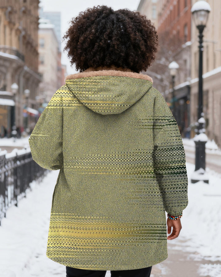 Green Bohemian Stripes Long Sleeve Zip-Up Fleece Long Hoodies