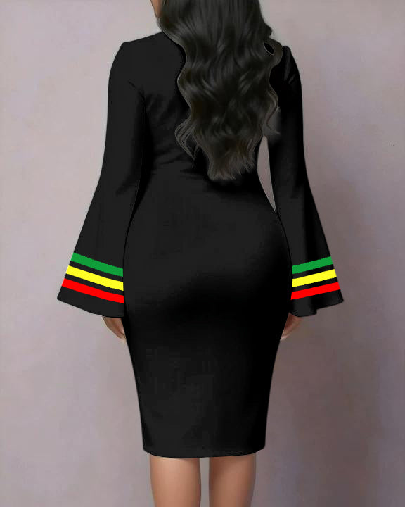 Simple Reggae Stripes Flared Sleeves Mini Dresses