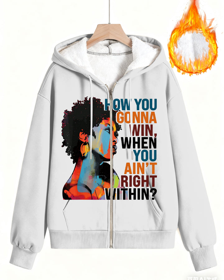 How You Gonna Win?" Artistic Portrait Design Long Sleeve Zip-Up Fleece Hoodies