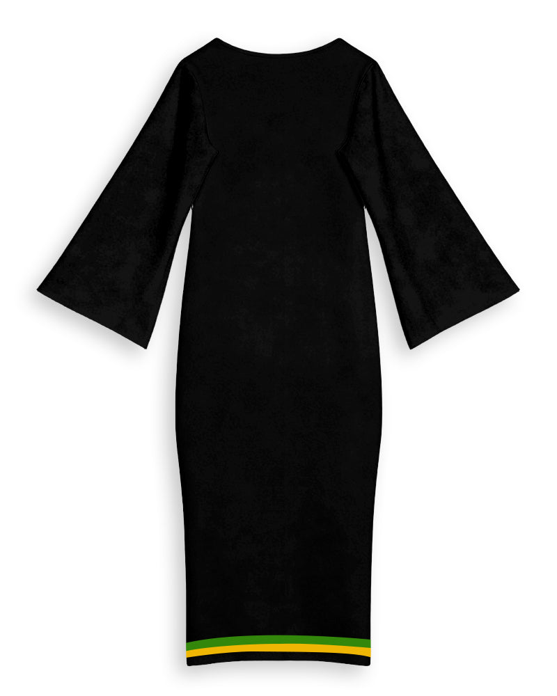 African Geometric Print Round Neck Bell Sleeve Bodycon Long Dress