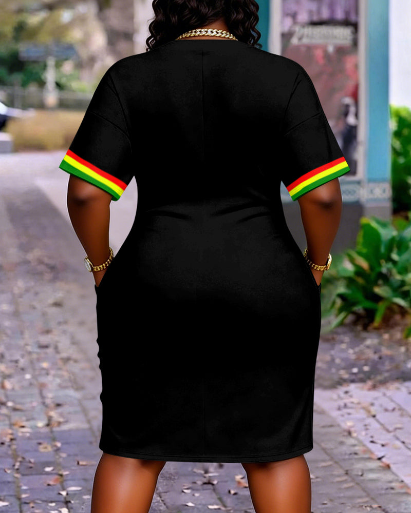 Juneteenth Lettering Designs Black Freedom Pocket Short Sleeve Casual Dress