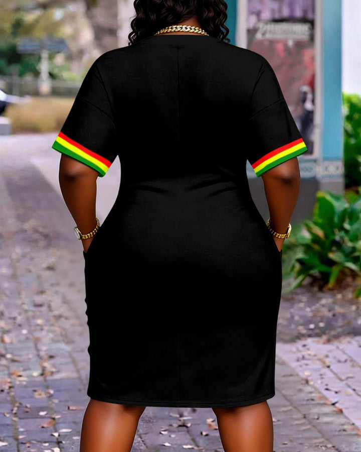 Juneteenth Lettering Designs Black Freedom Pocket Short Sleeve Casual Dress