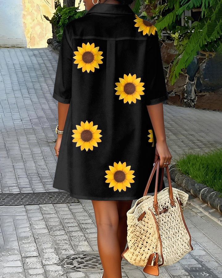 Lovely Sunflower Flowers Urban Daily Loose Shirt Dress