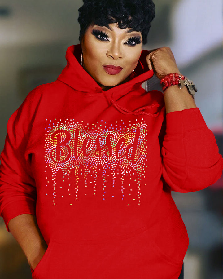 Blessed Rhinestone Printing Long Sleeve Hoodies