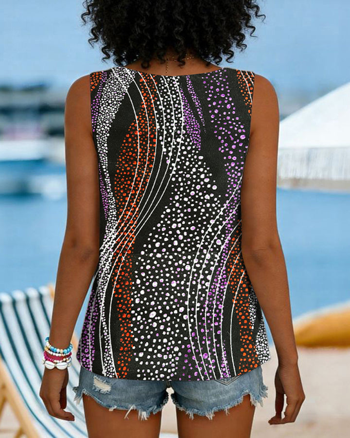 Color-blocked Polka Dot Stripes Print Lace-up Design Casual Vest