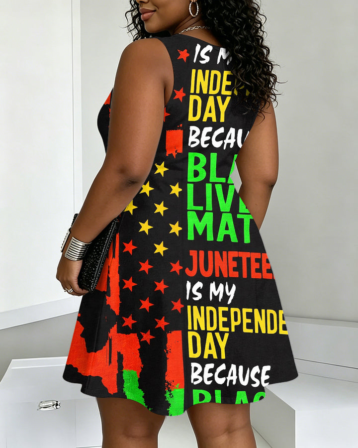 Here Is My Independence Day Round Neck Sleeveless Mini Casual Dress
