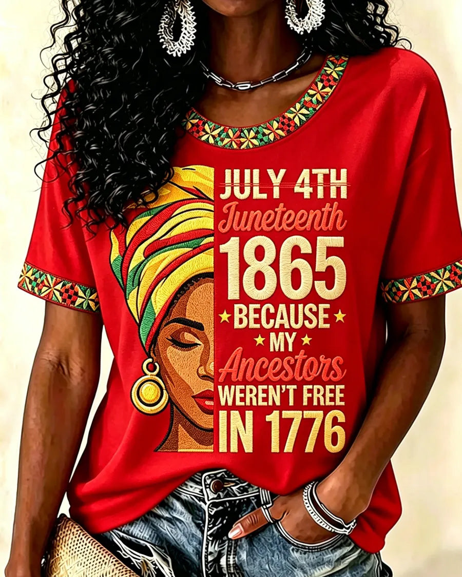 Juneteenth Afro Woman Print Crew Neck Short Sleeve Tshirt