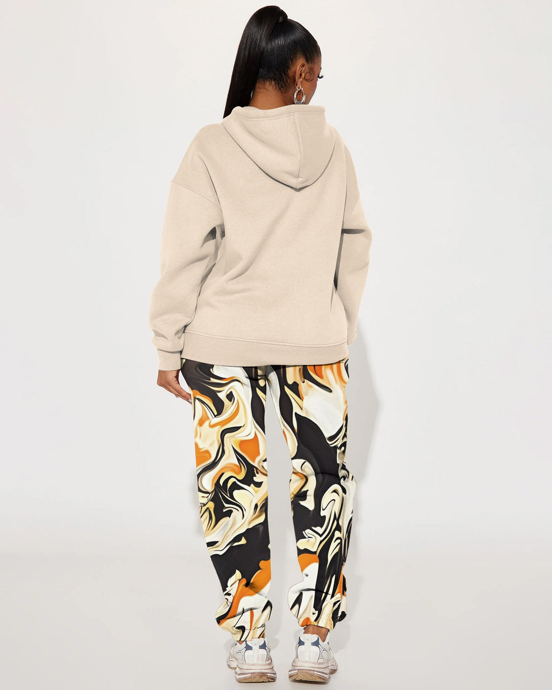Faith Wave Stripe Print Hooded Two Pieces Set