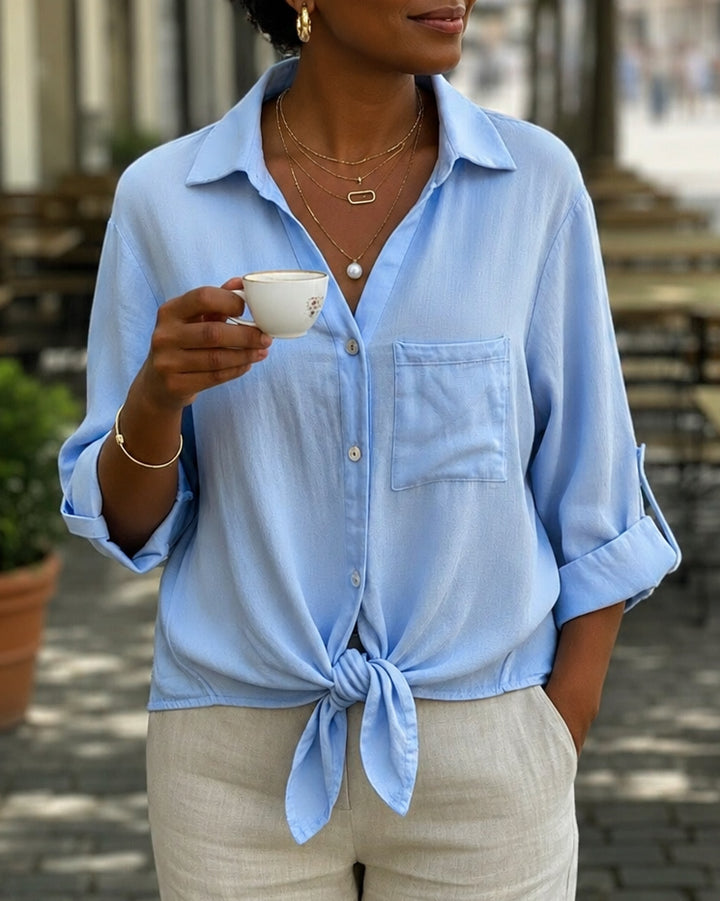 Loose Fit Collared Shirt with Lace Panel Back