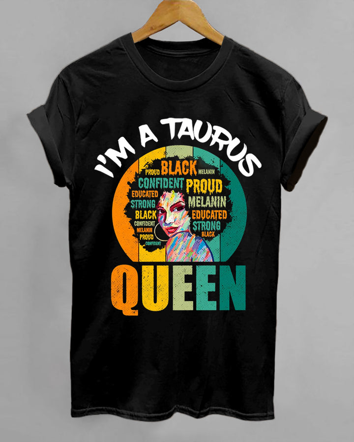 Taurus Afro Girl Queen Traits Astrological Zodiac Sign Print Cotton Short Sleeve T-Shirt