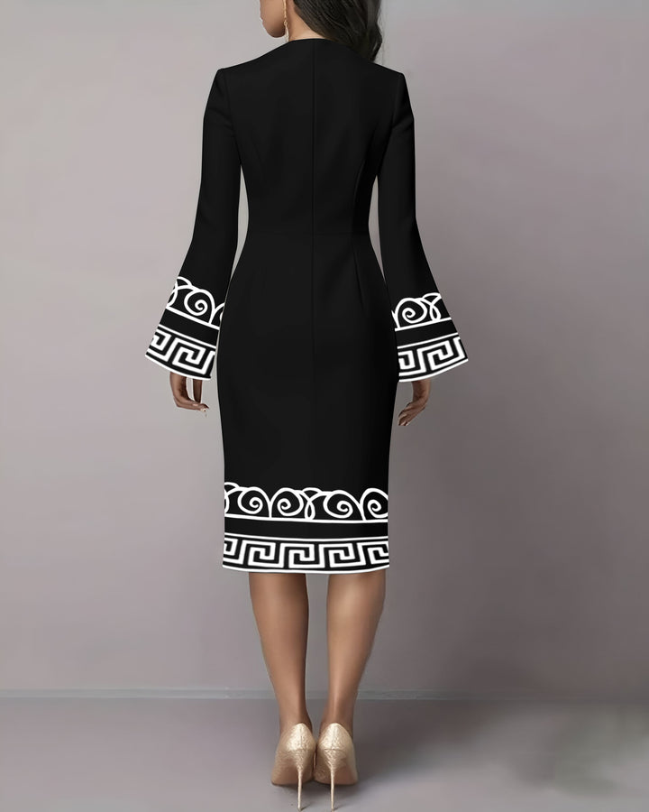 Simple Geometric Flowers Flared Sleeves Mini Dresses