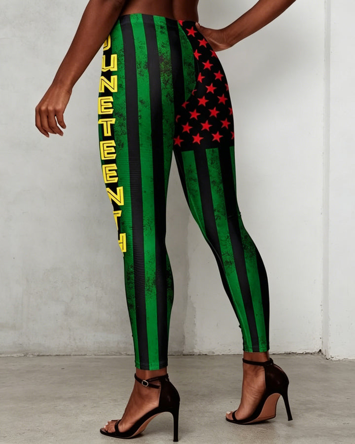 Juneteenth National Flag Print High-waisted Fitted Stretchy Leggings